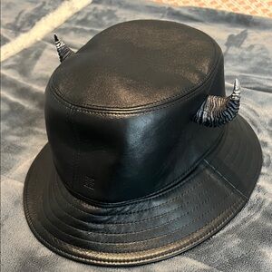 Givenchy Black Leather Hat with Horn Accents